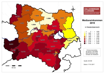 Karte Niederösterreich Medianeinkommen 2015